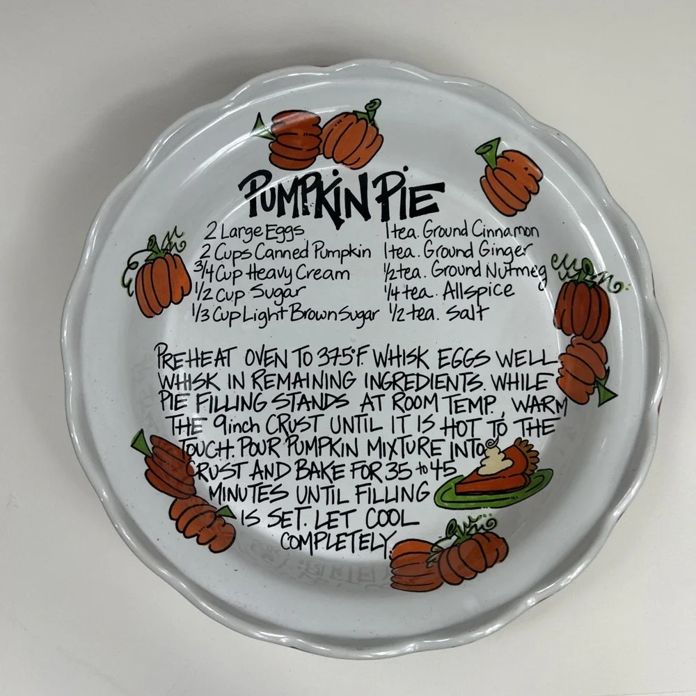 3 Cabells Too Magnolia Lane Collection Pumpkin Pie Recipe Fluted‎  Pie Plate